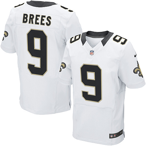 Men's Elite Drew Brees Nike Jersey White Road - #9 NFL New Orleans Saints